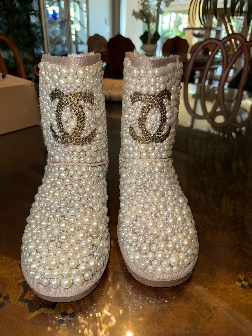 Pearl-Embellished Women's Winter Boots